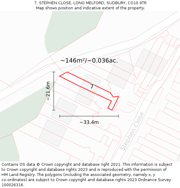 7, STEPHEN CLOSE, LONG MELFORD, SUDBURY, CO10 9TR: Plot and title map