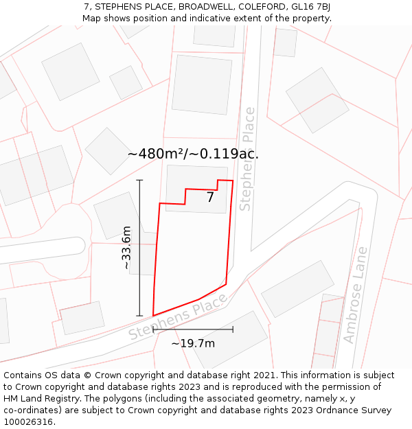 7, STEPHENS PLACE, BROADWELL, COLEFORD, GL16 7BJ: Plot and title map
