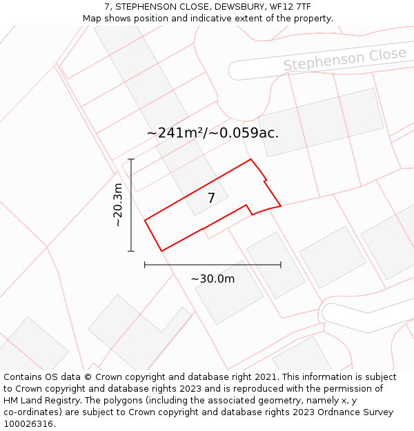 7, STEPHENSON CLOSE, DEWSBURY, WF12 7TF: Plot and title map