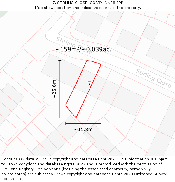 7, STIRLING CLOSE, CORBY, NN18 8PP: Plot and title map