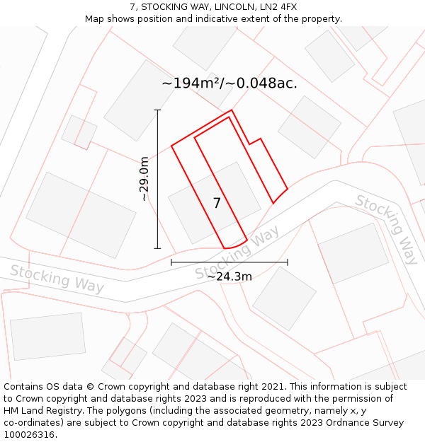 7, STOCKING WAY, LINCOLN, LN2 4FX: Plot and title map