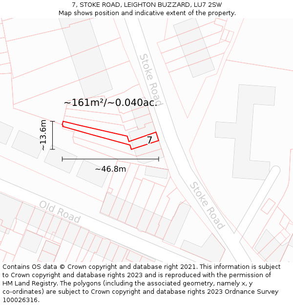 7, STOKE ROAD, LEIGHTON BUZZARD, LU7 2SW: Plot and title map