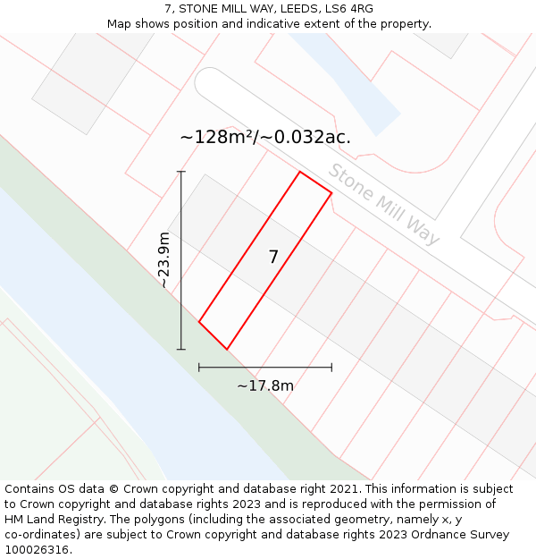 7, STONE MILL WAY, LEEDS, LS6 4RG: Plot and title map