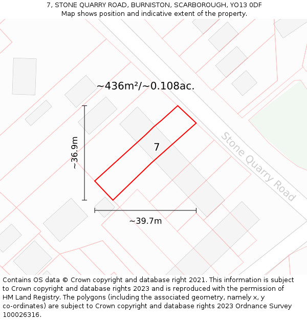 7, STONE QUARRY ROAD, BURNISTON, SCARBOROUGH, YO13 0DF: Plot and title map