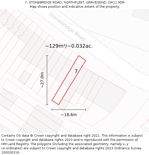7, STONEBRIDGE ROAD, NORTHFLEET, GRAVESEND, DA11 9DR: Plot and title map
