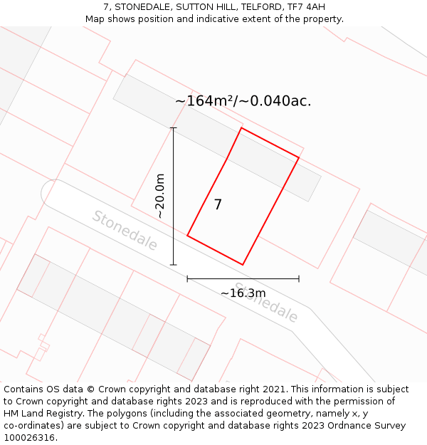 7, STONEDALE, SUTTON HILL, TELFORD, TF7 4AH: Plot and title map