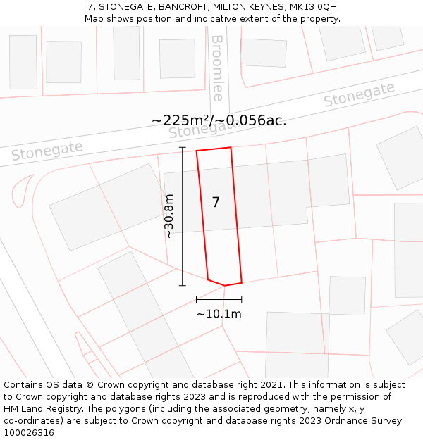 7, STONEGATE, BANCROFT, MILTON KEYNES, MK13 0QH: Plot and title map