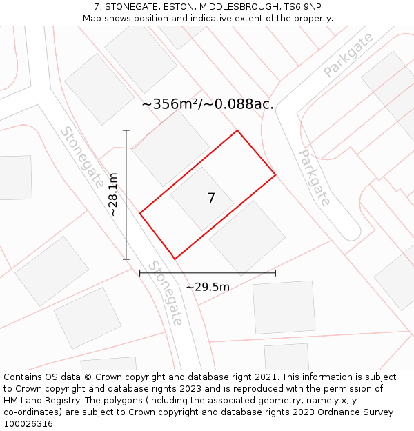 7, STONEGATE, ESTON, MIDDLESBROUGH, TS6 9NP: Plot and title map