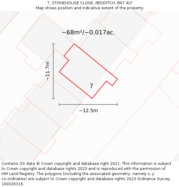 7, STONEHOUSE CLOSE, REDDITCH, B97 4LF: Plot and title map