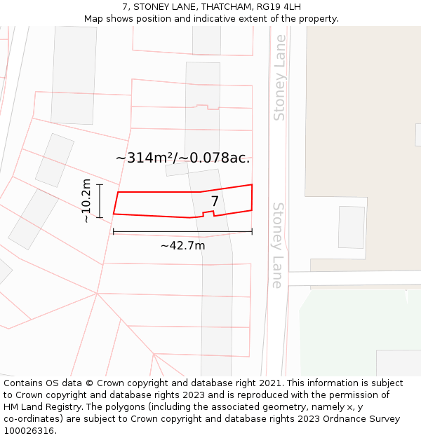 7, STONEY LANE, THATCHAM, RG19 4LH: Plot and title map