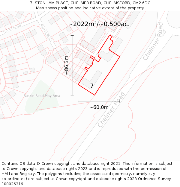 7, STONHAM PLACE, CHELMER ROAD, CHELMSFORD, CM2 6DG: Plot and title map