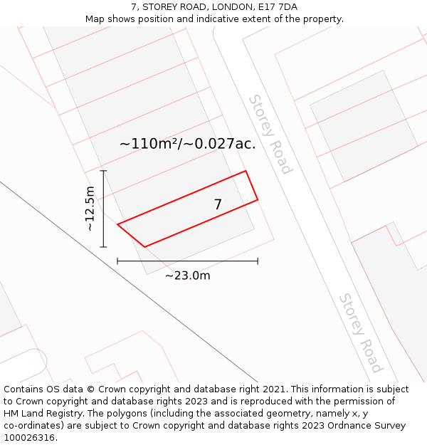 7, STOREY ROAD, LONDON, E17 7DA: Plot and title map
