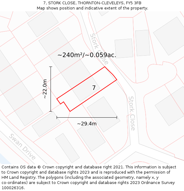 7, STORK CLOSE, THORNTON-CLEVELEYS, FY5 3FB: Plot and title map