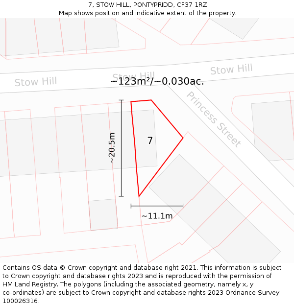 7, STOW HILL, PONTYPRIDD, CF37 1RZ: Plot and title map