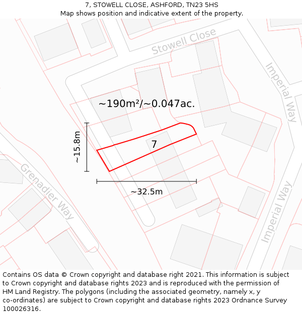 7, STOWELL CLOSE, ASHFORD, TN23 5HS: Plot and title map