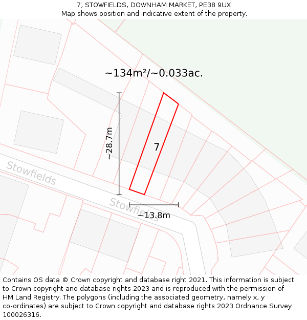 7, STOWFIELDS, DOWNHAM MARKET, PE38 9UX: Plot and title map