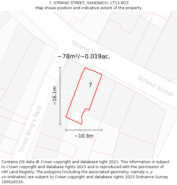 7, STRAND STREET, SANDWICH, CT13 9DZ: Plot and title map