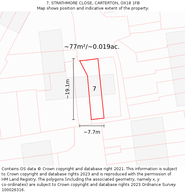 7, STRATHMORE CLOSE, CARTERTON, OX18 1FB: Plot and title map