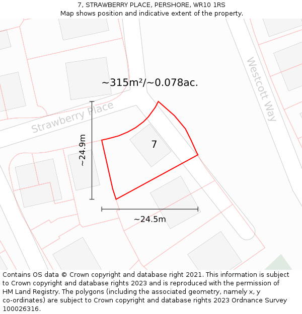 7, STRAWBERRY PLACE, PERSHORE, WR10 1RS: Plot and title map