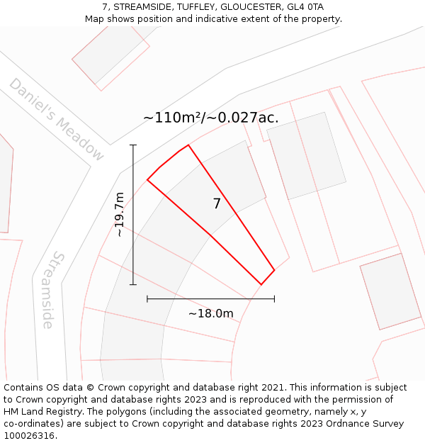 7, STREAMSIDE, TUFFLEY, GLOUCESTER, GL4 0TA: Plot and title map