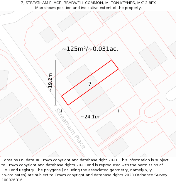 7, STREATHAM PLACE, BRADWELL COMMON, MILTON KEYNES, MK13 8EX: Plot and title map