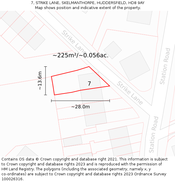 7, STRIKE LANE, SKELMANTHORPE, HUDDERSFIELD, HD8 9AY: Plot and title map