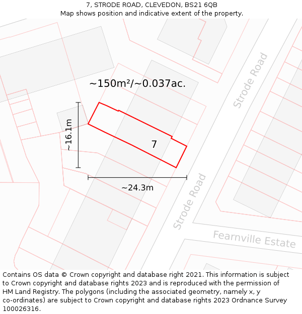 7, STRODE ROAD, CLEVEDON, BS21 6QB: Plot and title map
