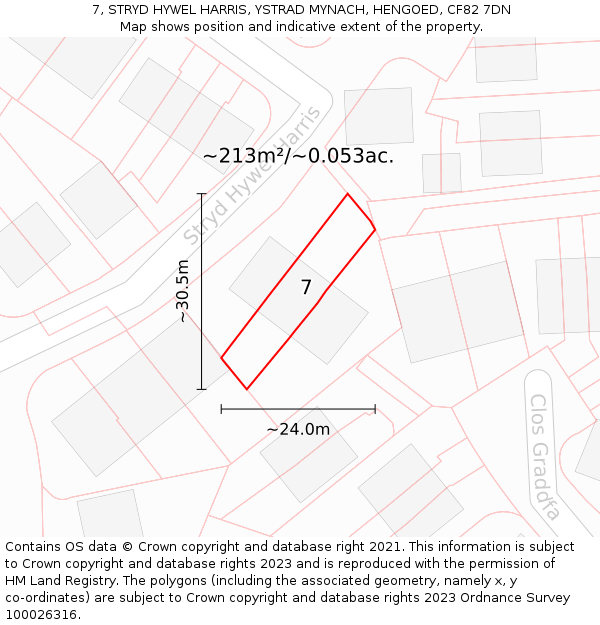 7, STRYD HYWEL HARRIS, YSTRAD MYNACH, HENGOED, CF82 7DN: Plot and title map