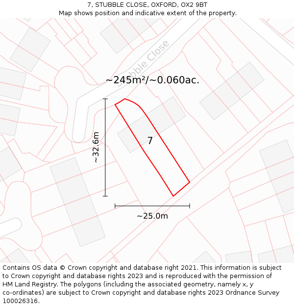 7, STUBBLE CLOSE, OXFORD, OX2 9BT: Plot and title map