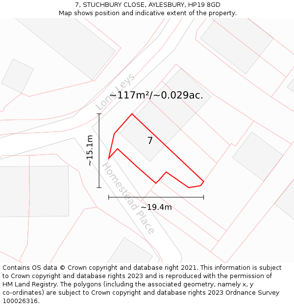 7, STUCHBURY CLOSE, AYLESBURY, HP19 8GD: Plot and title map
