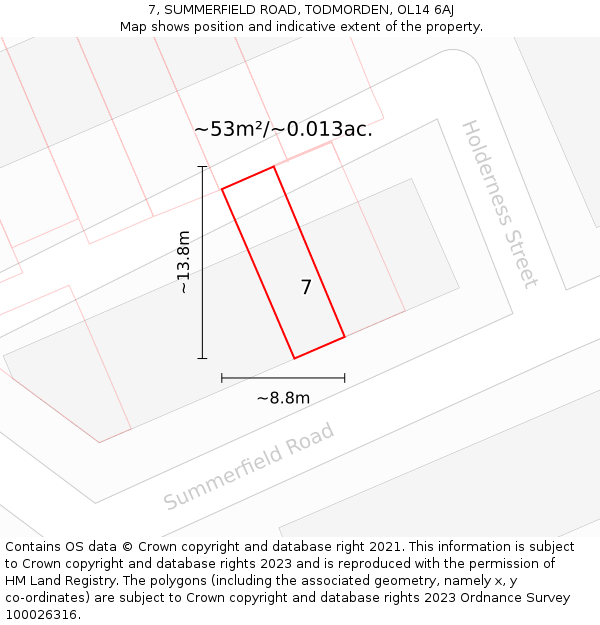7, SUMMERFIELD ROAD, TODMORDEN, OL14 6AJ: Plot and title map
