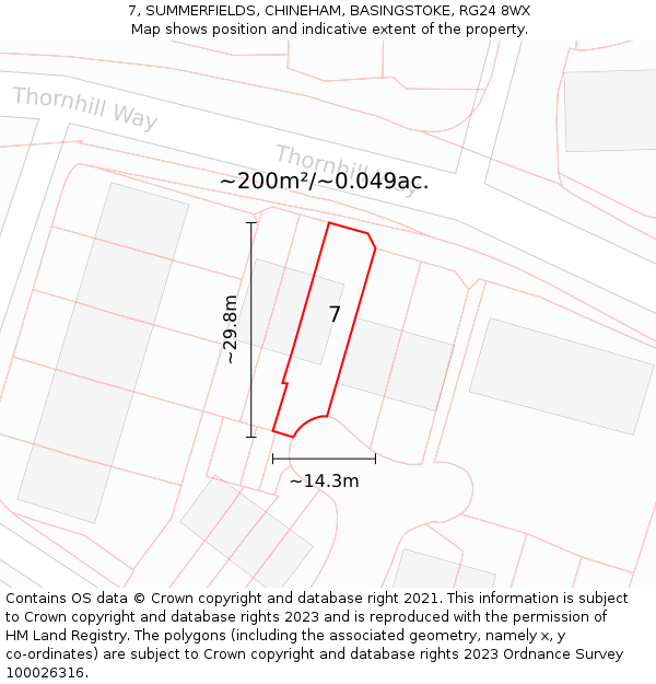 7, SUMMERFIELDS, CHINEHAM, BASINGSTOKE, RG24 8WX: Plot and title map
