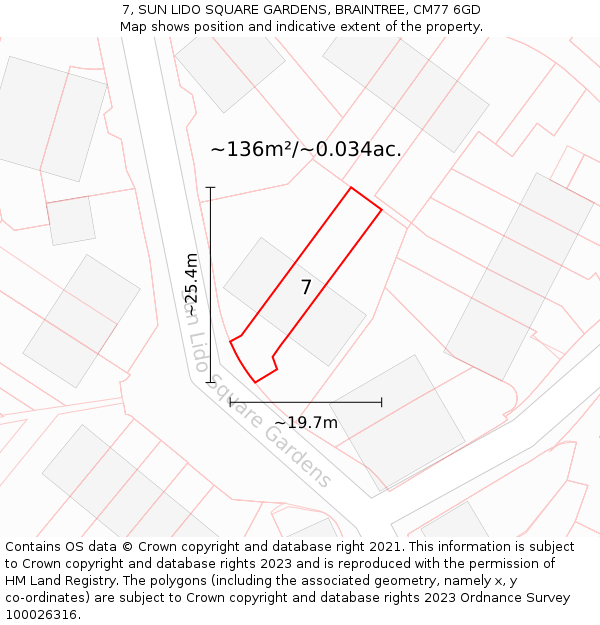 7, SUN LIDO SQUARE GARDENS, BRAINTREE, CM77 6GD: Plot and title map