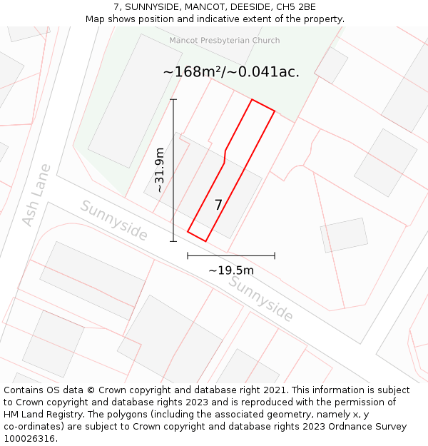 7, SUNNYSIDE, MANCOT, DEESIDE, CH5 2BE: Plot and title map