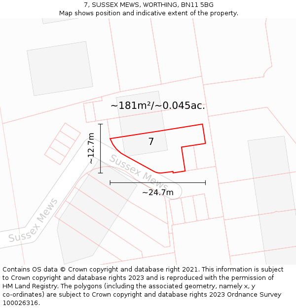 7, SUSSEX MEWS, WORTHING, BN11 5BG: Plot and title map