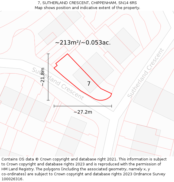 7, SUTHERLAND CRESCENT, CHIPPENHAM, SN14 6RS: Plot and title map