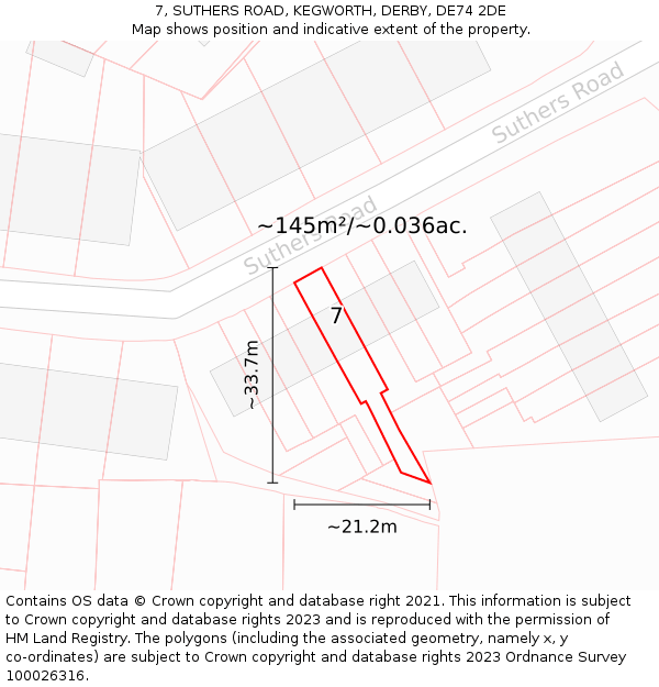 7, SUTHERS ROAD, KEGWORTH, DERBY, DE74 2DE: Plot and title map