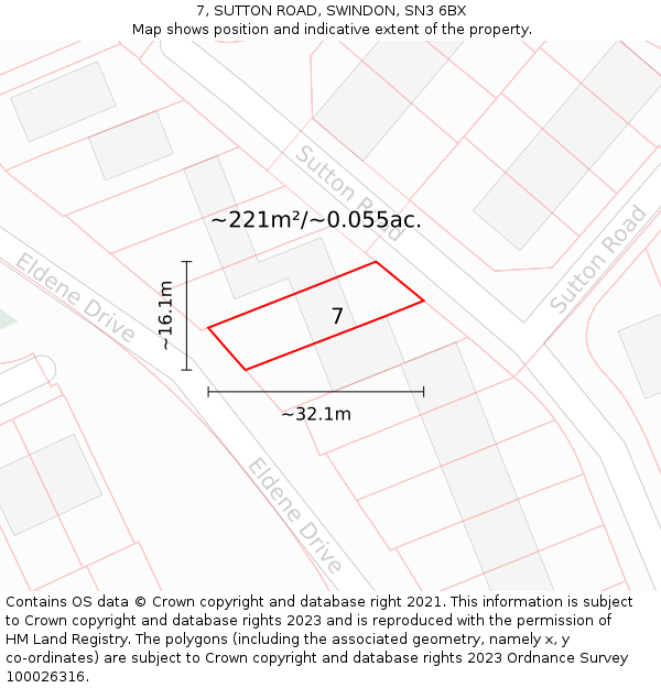 7, SUTTON ROAD, SWINDON, SN3 6BX: Plot and title map