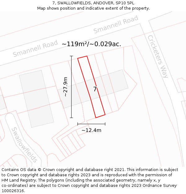 7, SWALLOWFIELDS, ANDOVER, SP10 5PL: Plot and title map