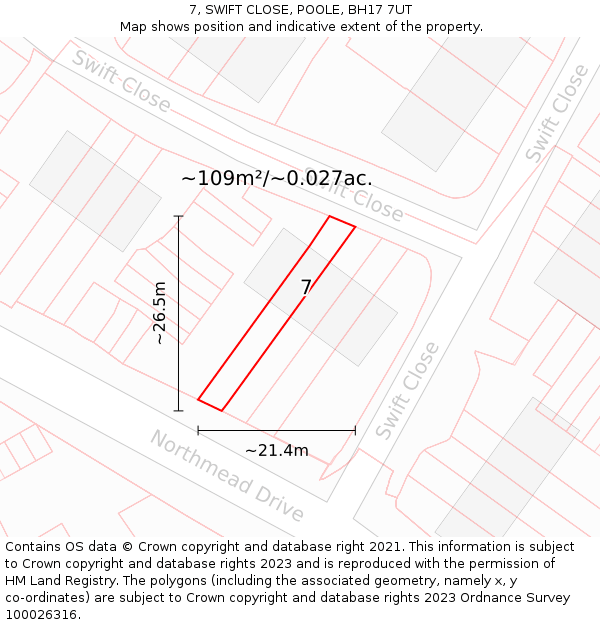 7, SWIFT CLOSE, POOLE, BH17 7UT: Plot and title map