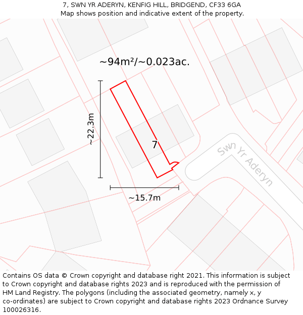 7, SWN YR ADERYN, KENFIG HILL, BRIDGEND, CF33 6GA: Plot and title map