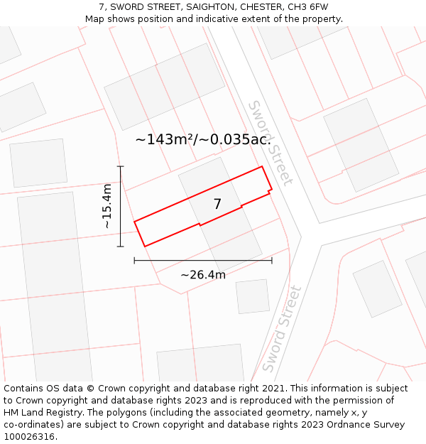 7, SWORD STREET, SAIGHTON, CHESTER, CH3 6FW: Plot and title map