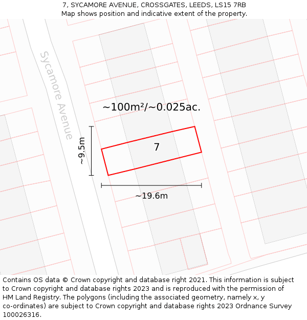 7, SYCAMORE AVENUE, CROSSGATES, LEEDS, LS15 7RB: Plot and title map