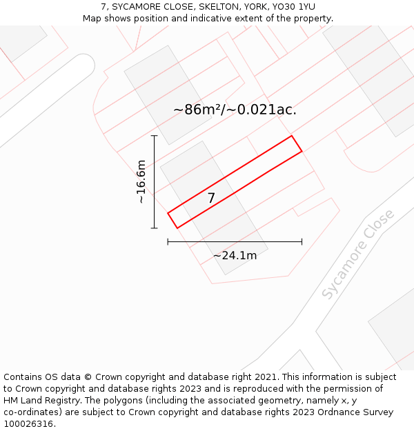 7, SYCAMORE CLOSE, SKELTON, YORK, YO30 1YU: Plot and title map