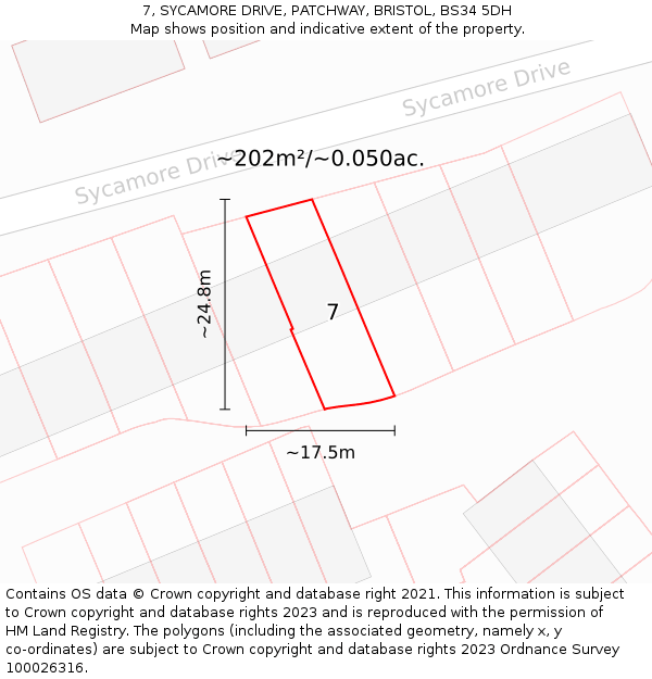 7, SYCAMORE DRIVE, PATCHWAY, BRISTOL, BS34 5DH: Plot and title map