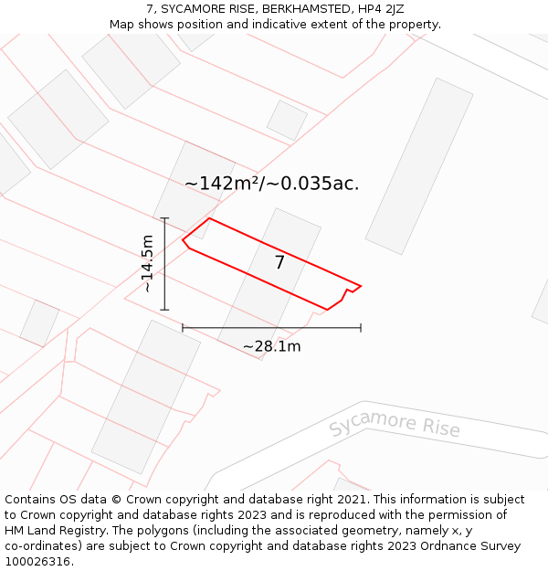 7, SYCAMORE RISE, BERKHAMSTED, HP4 2JZ: Plot and title map