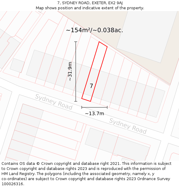 7, SYDNEY ROAD, EXETER, EX2 9AJ: Plot and title map