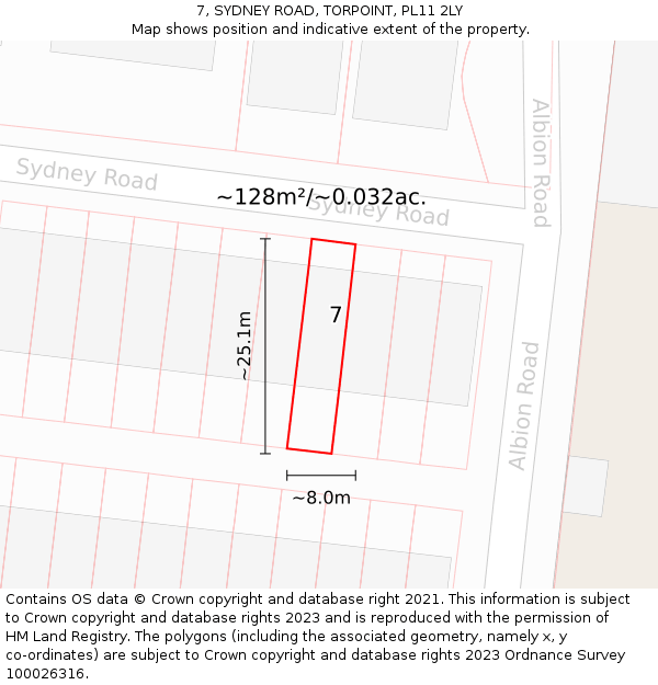 7, SYDNEY ROAD, TORPOINT, PL11 2LY: Plot and title map