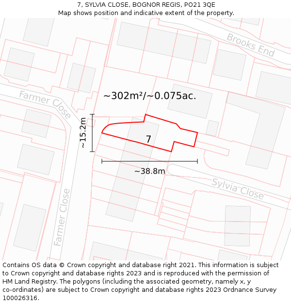 7, SYLVIA CLOSE, BOGNOR REGIS, PO21 3QE: Plot and title map