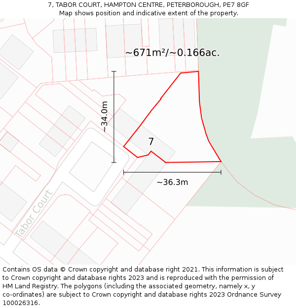 7, TABOR COURT, HAMPTON CENTRE, PETERBOROUGH, PE7 8GF: Plot and title map